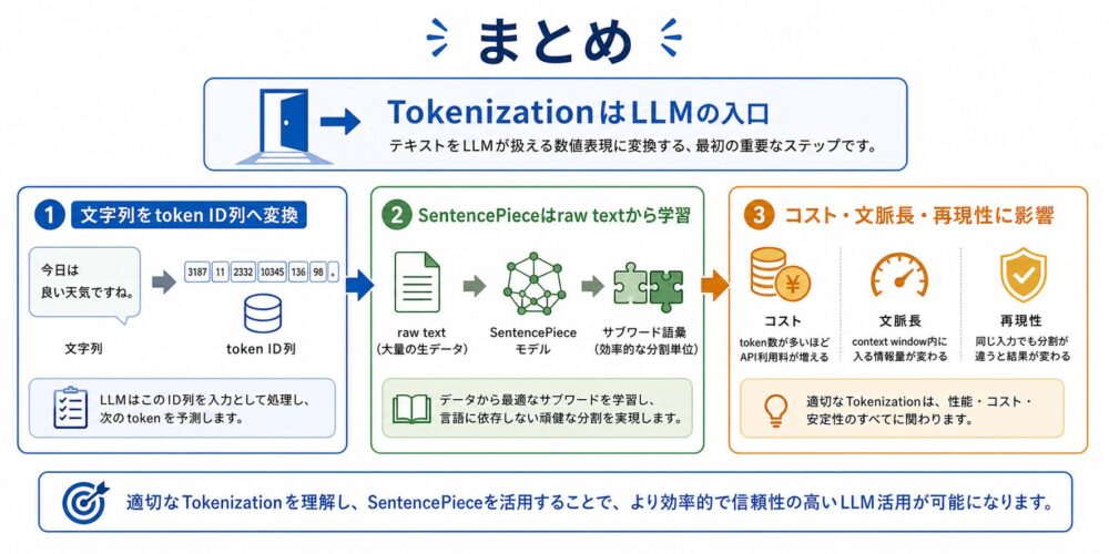 TokenizationとSentencePiece論文の要点をまとめた図