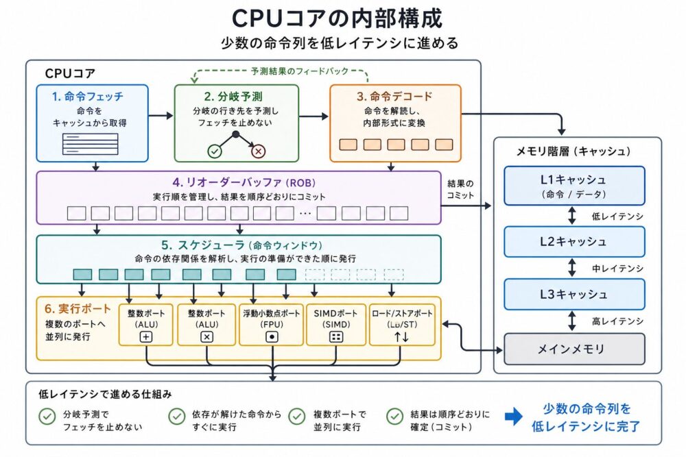 CPUコアの制御回路とキャッシュ