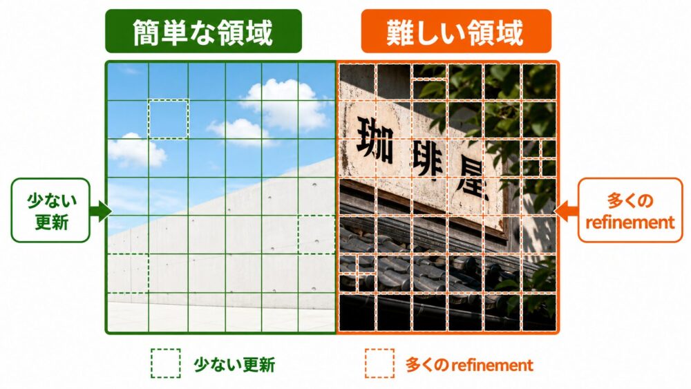 ![画像領域ごとの生成難易度の違い](/images/20260610-patch-forcing-adaptive-sampling/spatial-difficulty.png)
