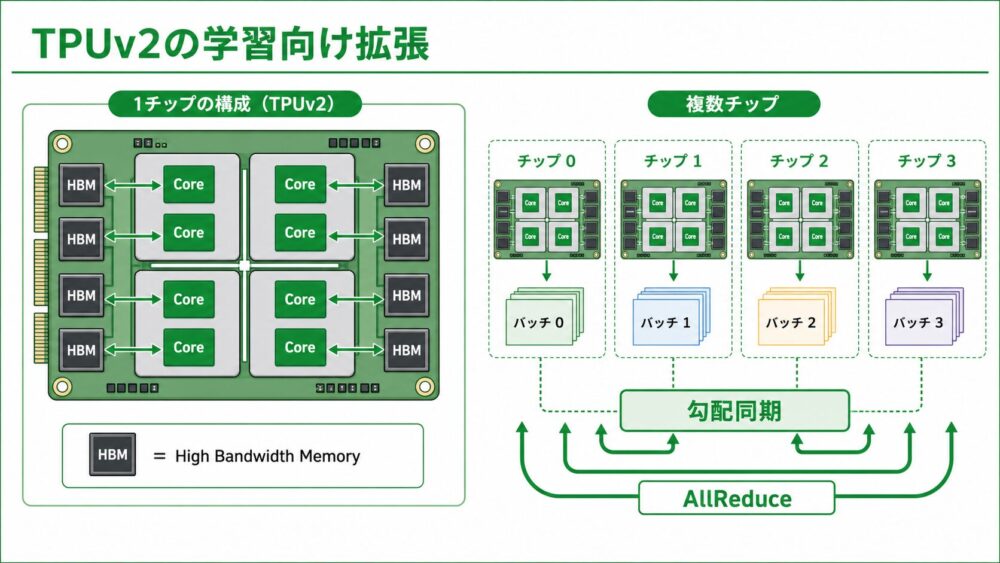 TPUv2のHBMと複数チップ構成