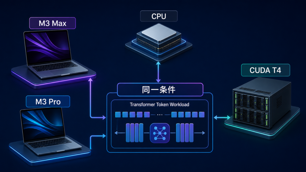M3 Max・M3 Pro・CUDA T4を用いた実験環境