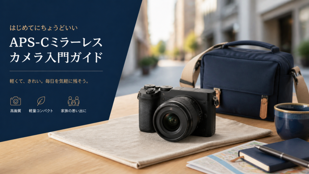 軽量なミラーレスカメラとコンパクトな標準ズームの構成イメージ