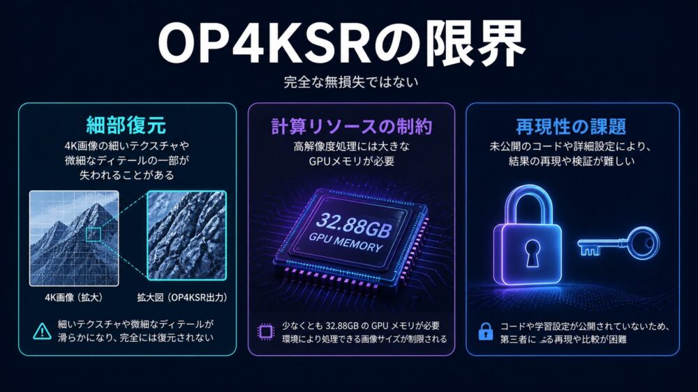 OP4KSRの細部復元、公開状況、評価環境に関する限界