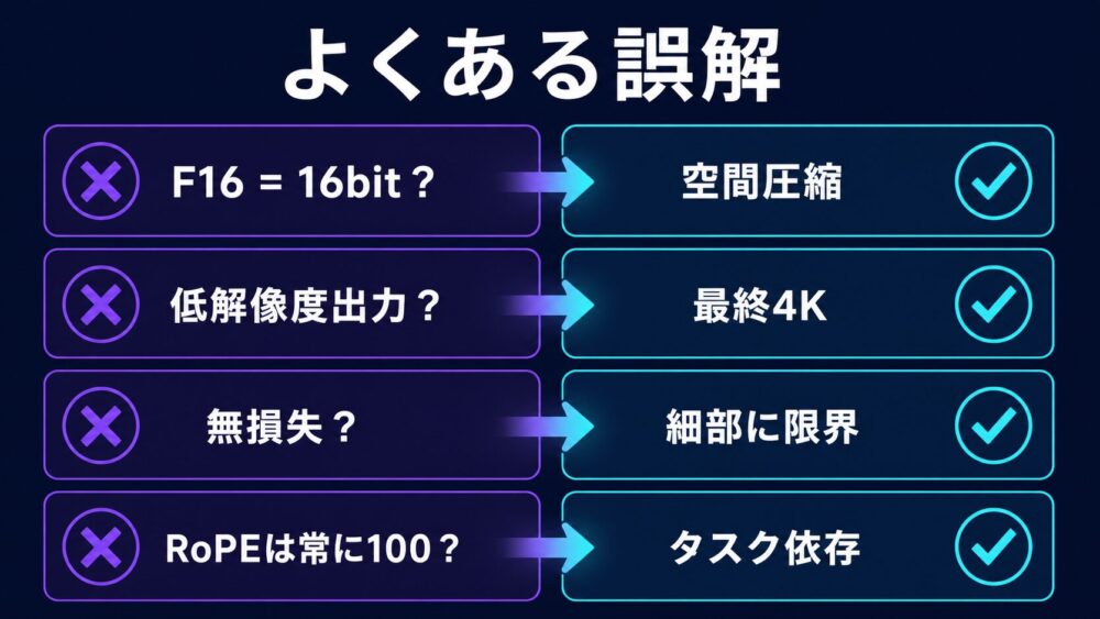 OP4KSR、F16 VAE、RoPE、自己相関損失に関する誤解と正しい理解