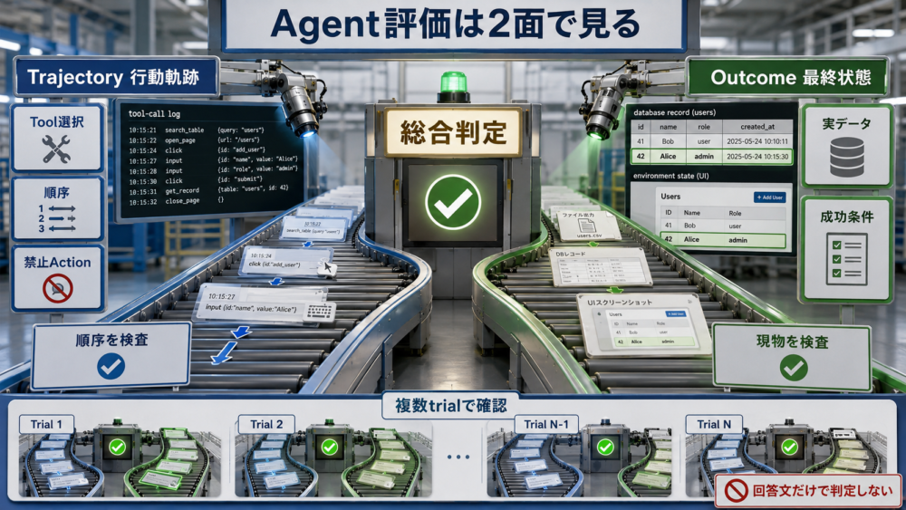 TrajectoryとOutcomeの両方からAI Agentを評価する検査工程