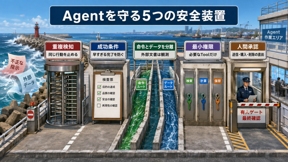 重複検知・成功条件・命令分離・最小権限・人間承認でAgentを守る安全設計