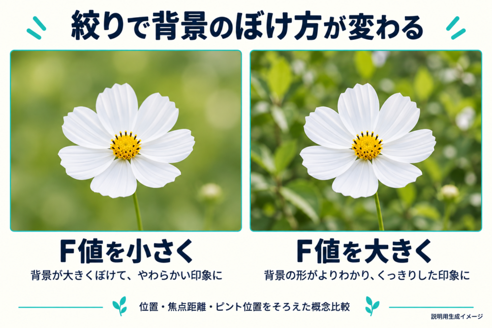 位置を固定し絞りを変えたときの背景の見え方
