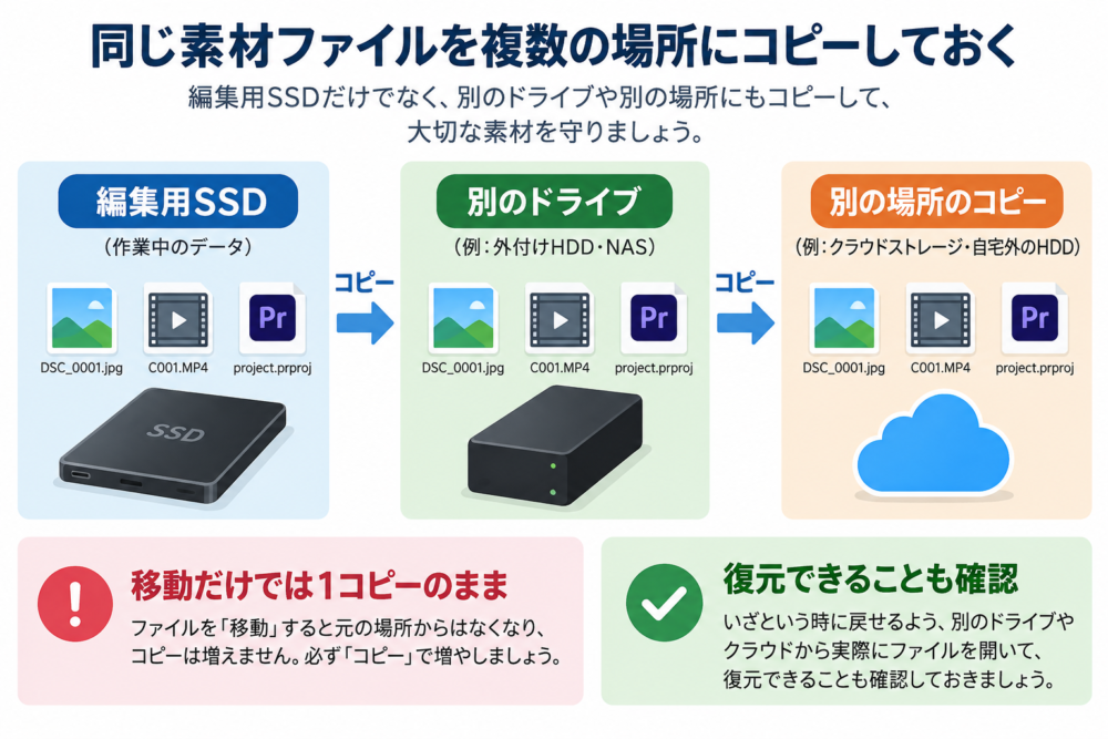 編集用と別媒体と別の場所にコピーを残す運用図