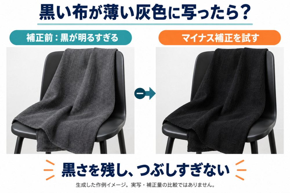 黒い布をマイナス補正で暗く写す作例イメージ