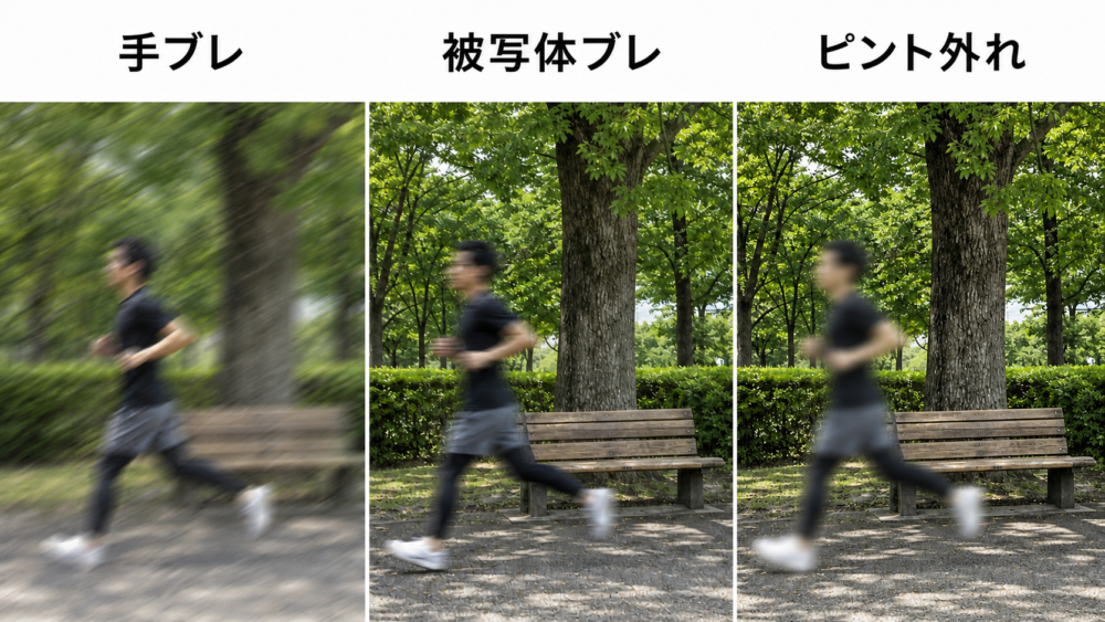 手ブレ・被写体ブレ・ピント外れの見え方を比較した診断図