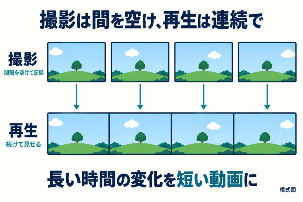 間隔を空けて撮った画像を連続再生する模式図