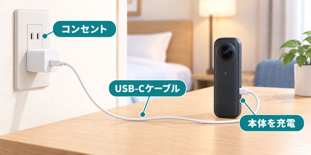 コンセントから本体までの接続を示す使用想定図