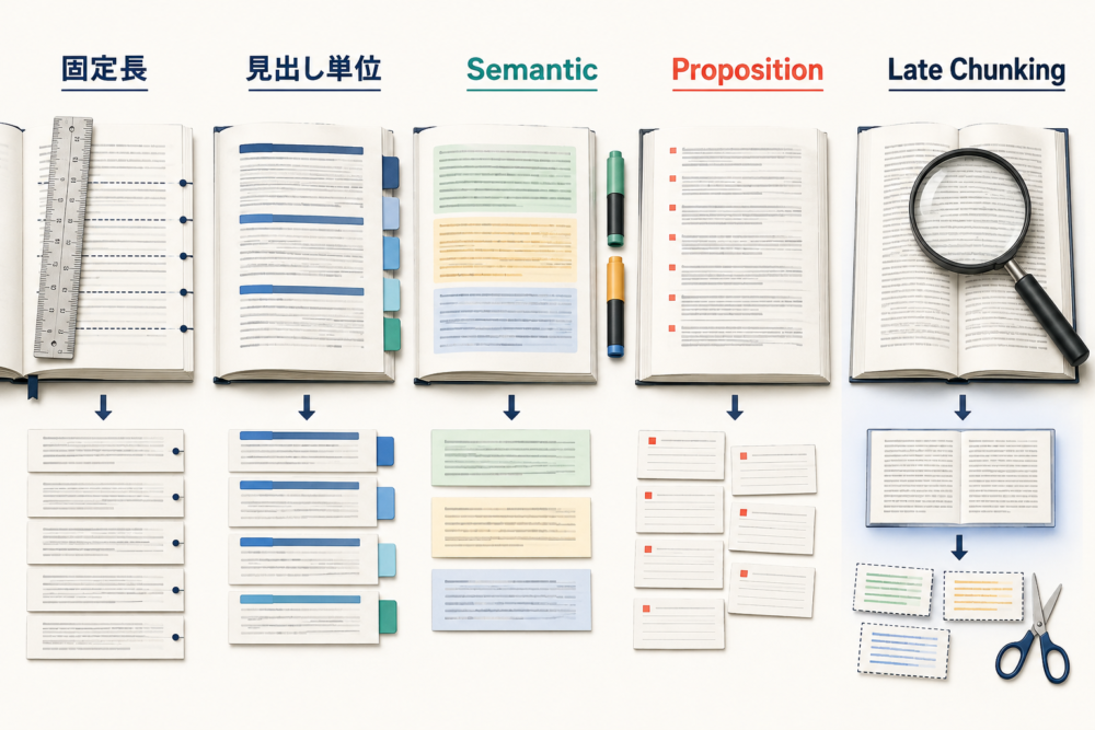 固定長、見出し、Semantic、Proposition、Late Chunkingの違い