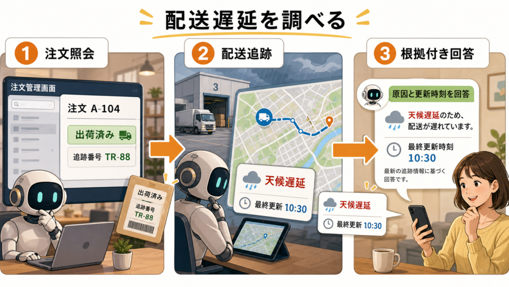 注文照会と配送追跡の観測から配送遅延の原因を調べるAgent