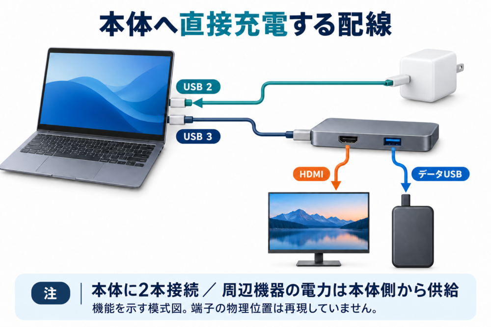 充電器を本体へ直接接続する配線図