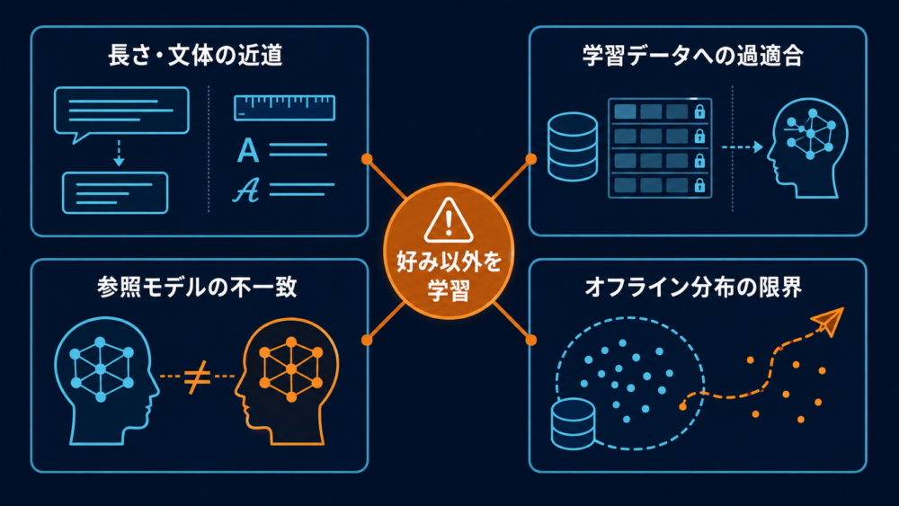 DPOのデータ・学習・評価における失敗経路