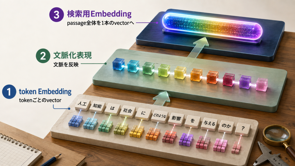 token Embeddingから検索用passage vectorまでの粒度の違い