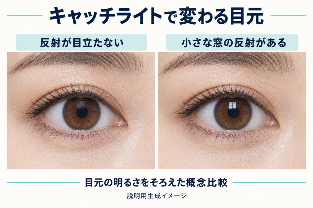 目元の形と明るさをそろえてキャッチライトの有無を比較