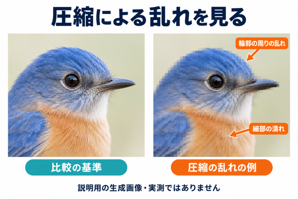 圧縮による乱れはどう見えるのか
