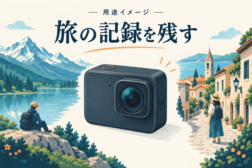 小型カメラで風景や街歩きの旅行記録を残す用途イメージ