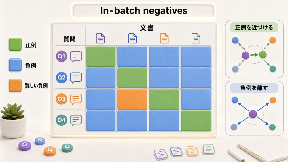in-batch negativesのscore matrixとhard negative