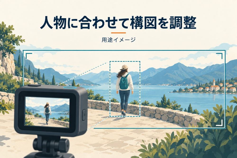 撮影範囲の中で人物に合わせて構図を調整する用途イメージ