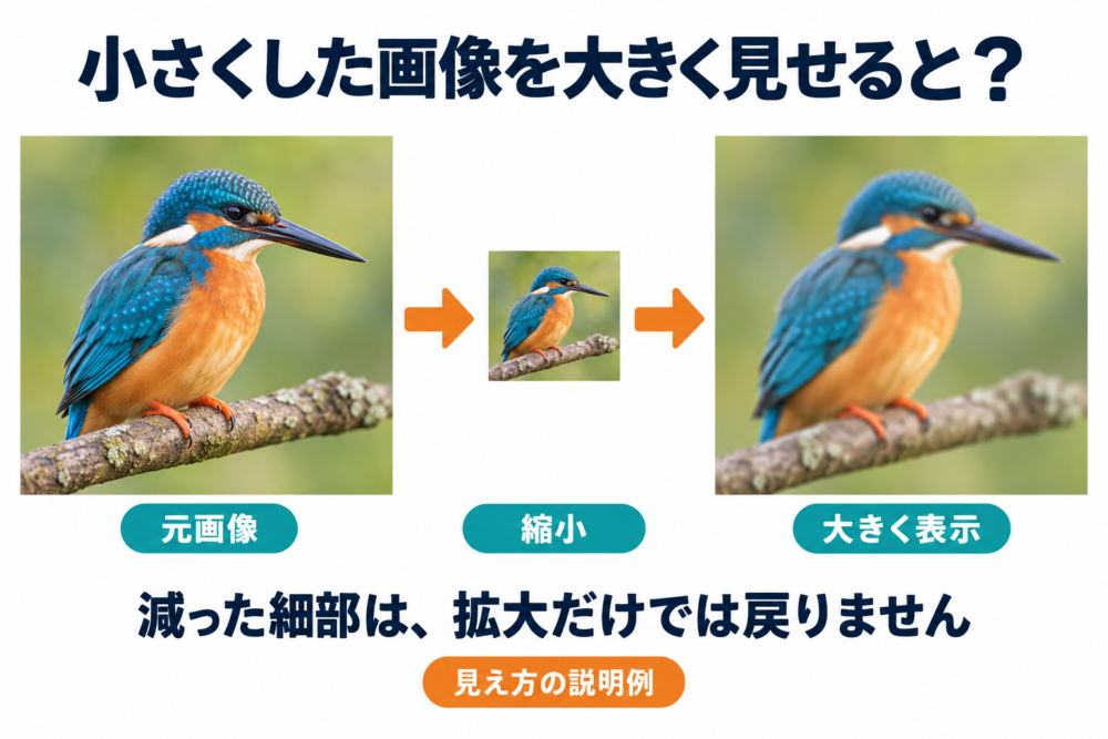 縮小した画像を大きく見せるとなぜぼやけるのか