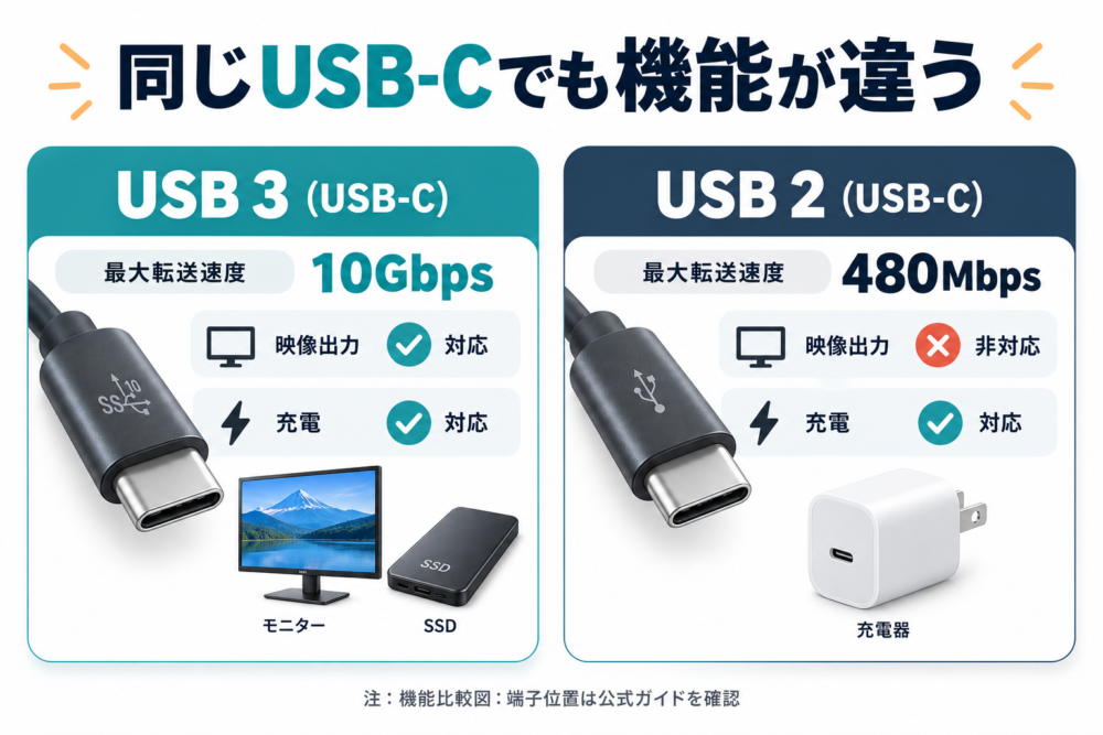 USB 3とUSB 2の機能比較