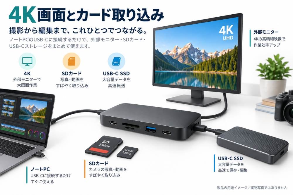 4K画面とカード取り込みの用途イメージ