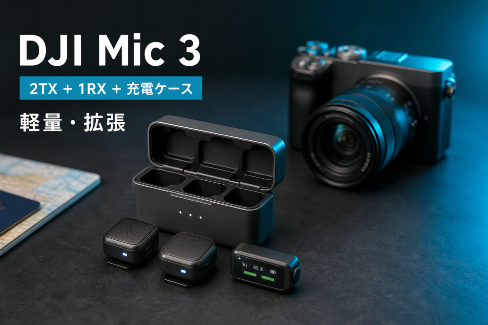 DJI Mic 3の2TX・1RX・充電ケース構成イメージ