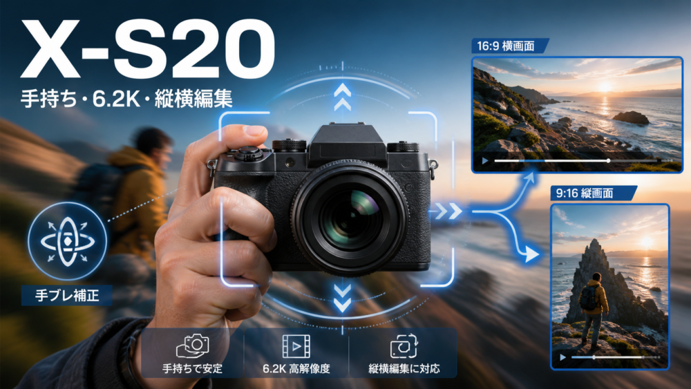 FUJIFILM X-S20の手持ち縦横編集向け独自生成イメージ