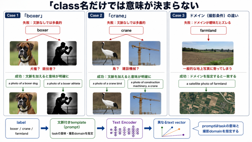 class名だけの曖昧なpromptと文脈付きpromptの比較