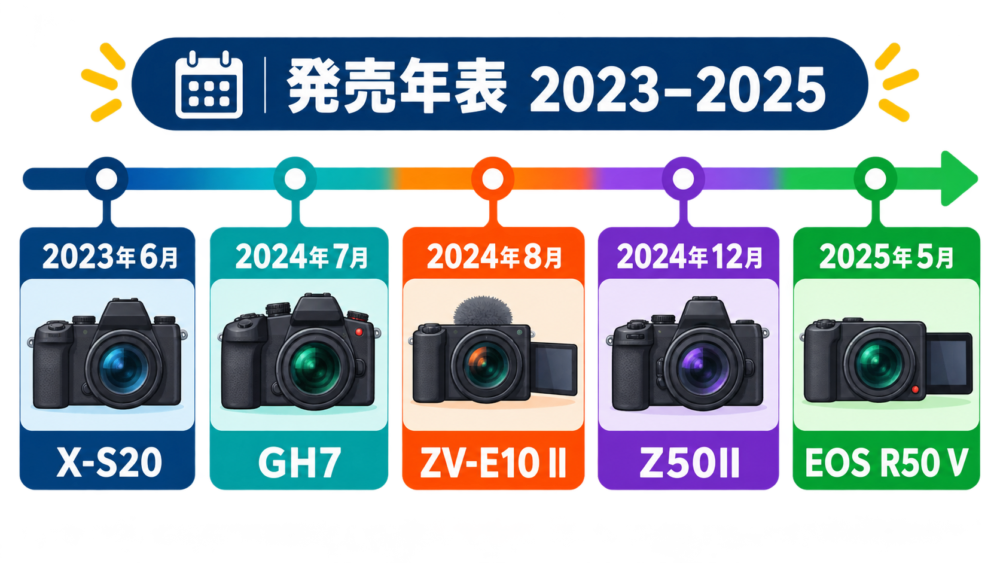 YouTube向けミラーレス5機種の発売年表