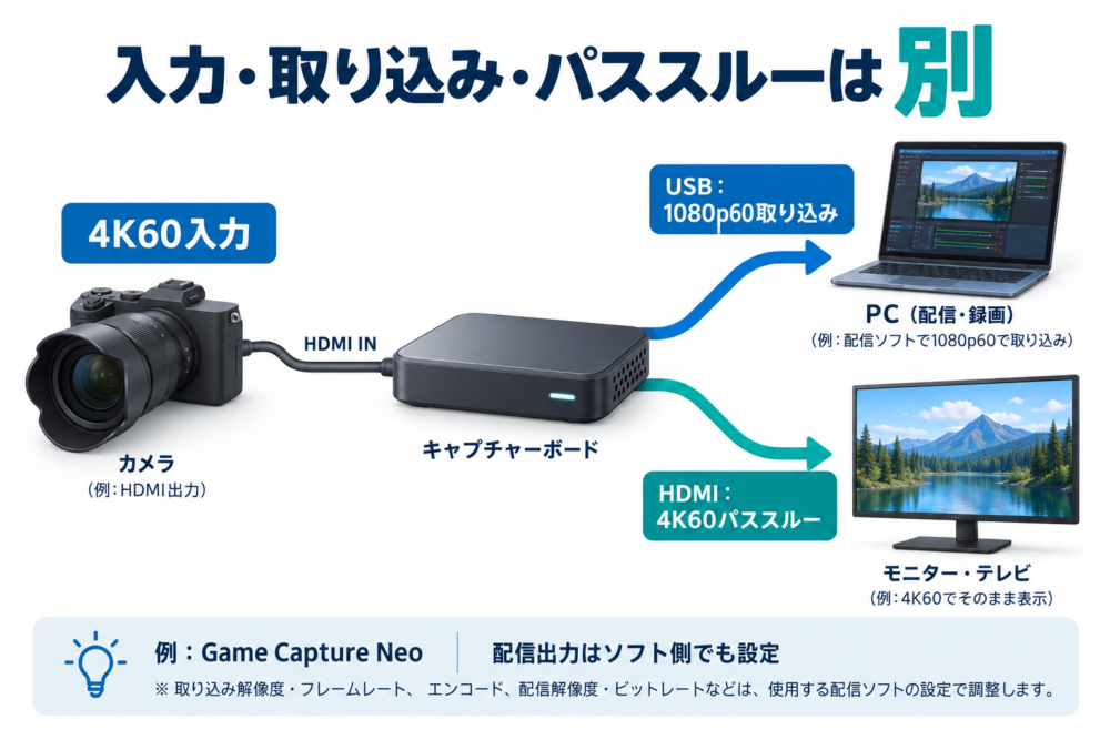 4K入力・1080p取り込み・4Kパススルーの分岐