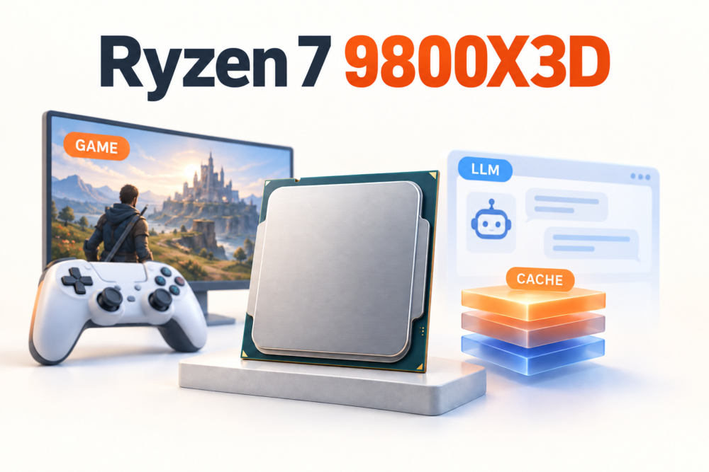 Ryzen 7 9800X3Dの用途を表す生成イメージ：ゲームも重視する兼用PCの候補