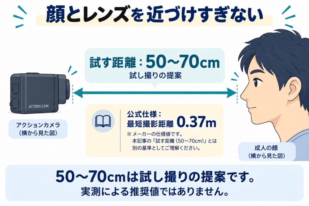 レンズと顔の距離を確かめる自撮りの構え方の概念図