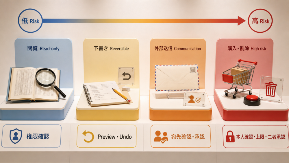 Read-onlyから購入・削除まで副作用に応じて安全策が増えるrisk tier