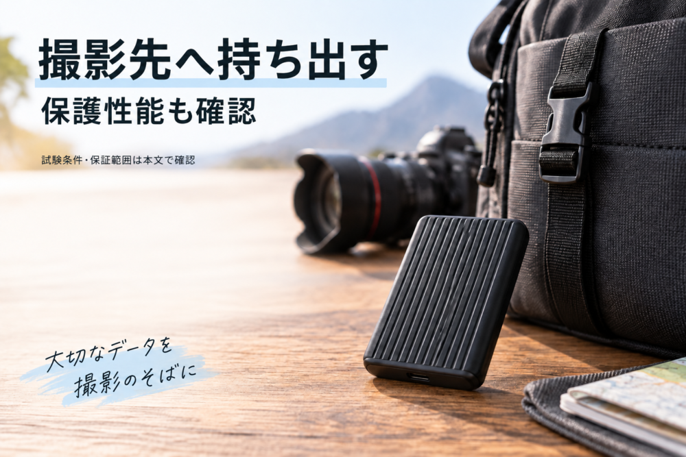 持ち出し用の黒いラバー外装SSDの独自イメージ