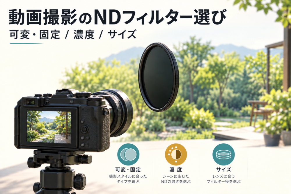 屋外動画でNDフィルターを使い光量を調整するイメージ