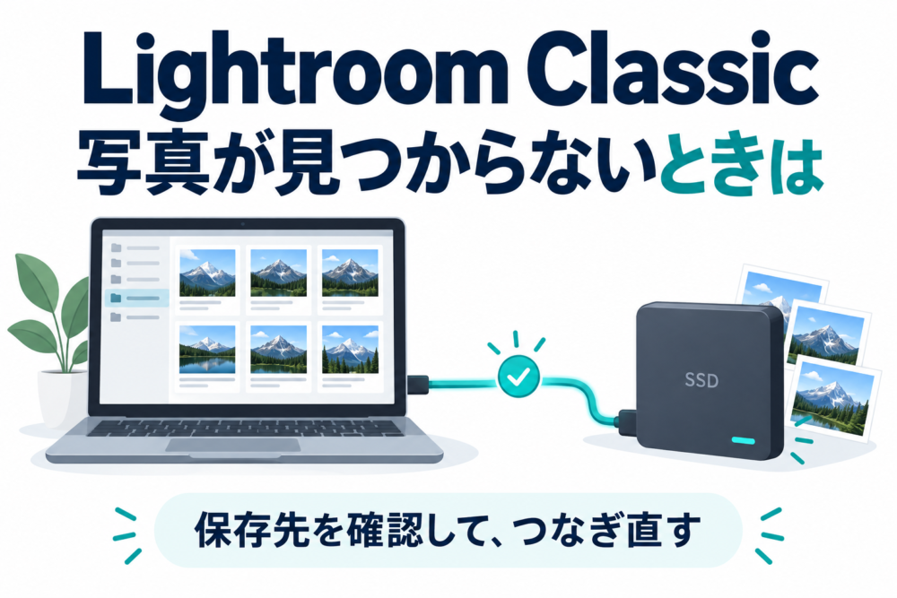 Lightroom Classicで写真と保存先をつなぎ直すイメージ