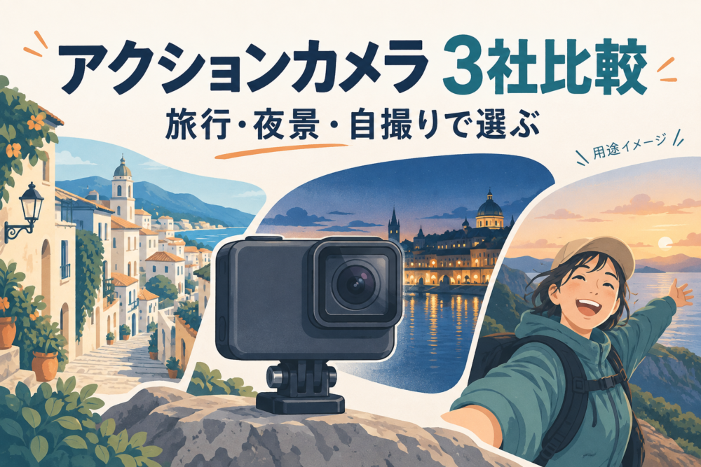 旅行・夜景・自撮りを軸にアクションカメラを選ぶイメージ