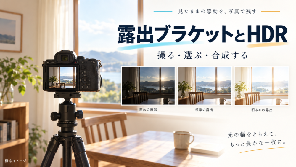 露出ブラケットとHDRを窓のある室内の写真で考える概念イメージ