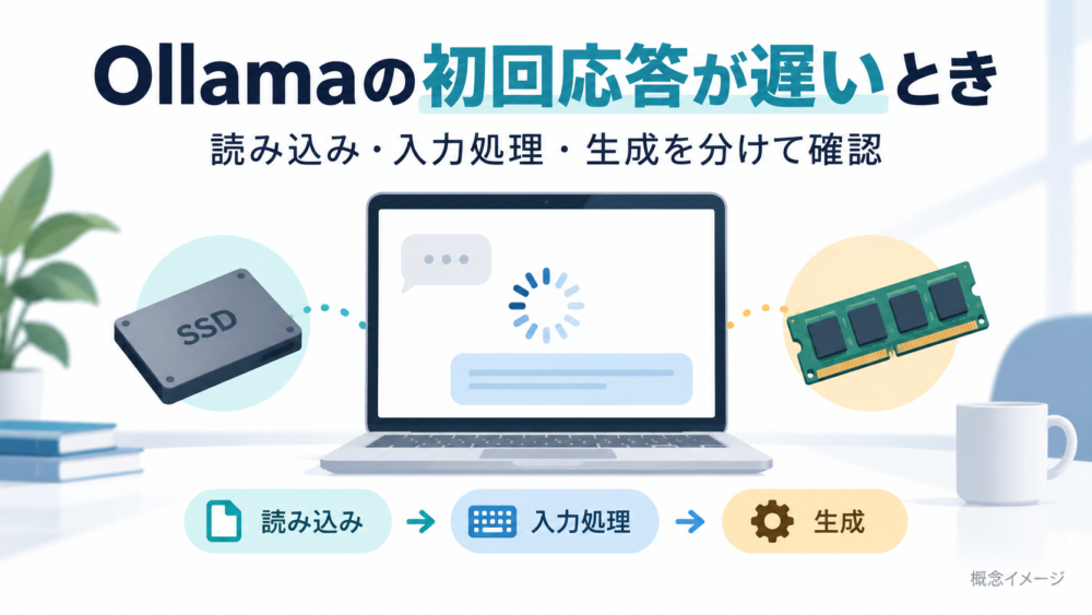 Ollamaの初回待ちを読み込みと入力処理と生成に分けて確認するイメージ