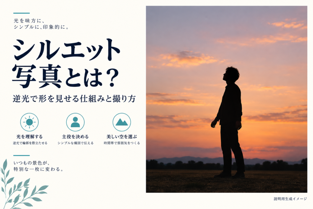 明るい夕空に人物の輪郭が浮かぶシルエット写真の表紙