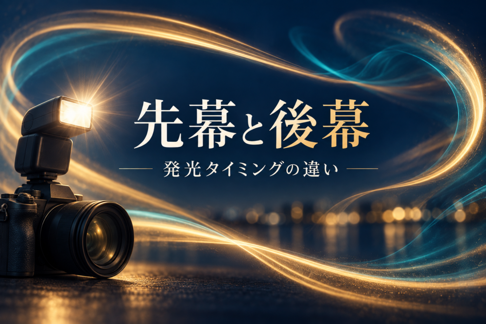 カメラとストロボで先幕と後幕を表すイメージ