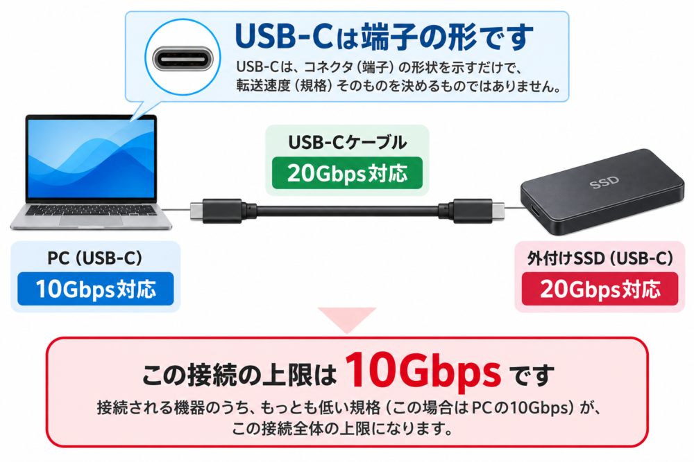 PCとケーブルとSSDのUSB規格による制限