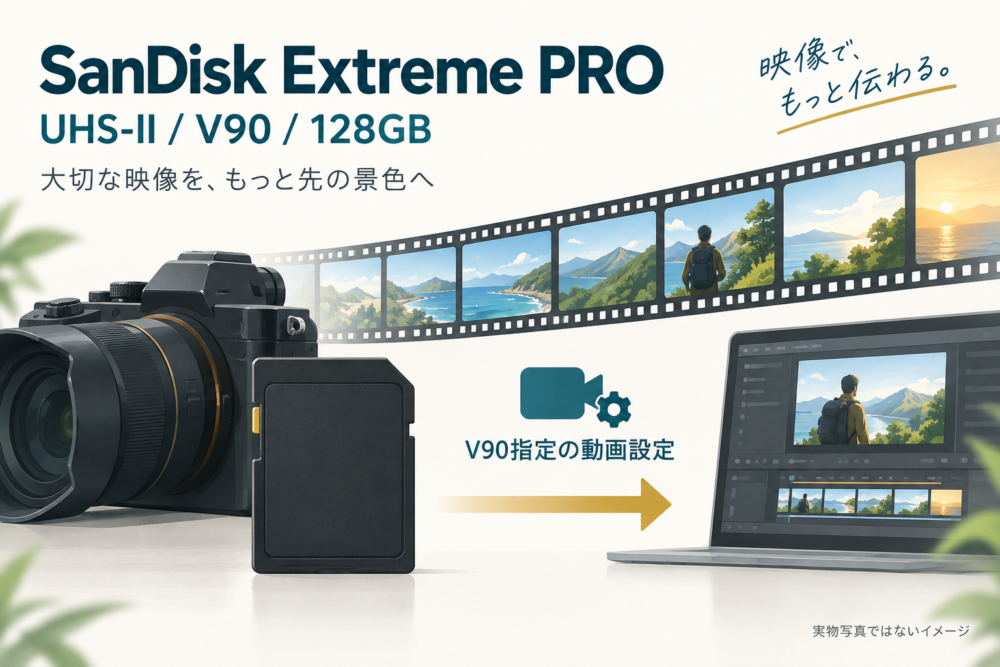 SanDisk V90 128GBとフレーム単位の動画記録の用途イメージ