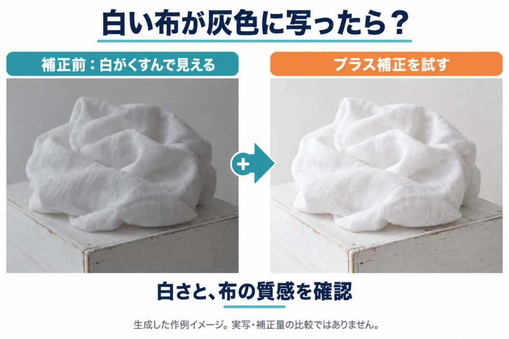 白い布をプラス補正で明るく写す作例イメージ