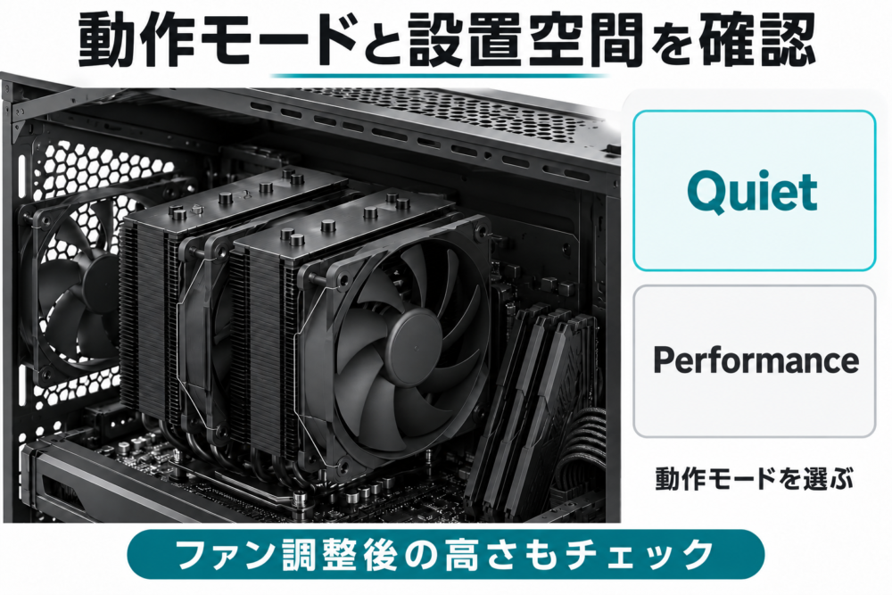 動作モードとファン調整後の設置空間を説明する概念イメージ