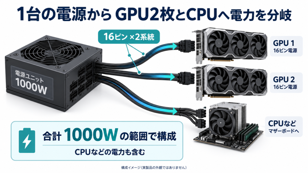 16ピン2系統でも総出力を共有する関係を説明する概念図